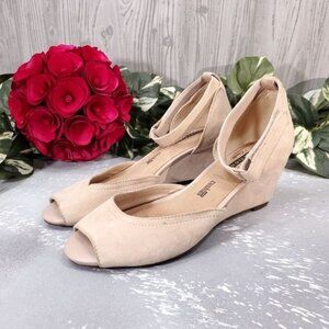 Clarks Wedge Sandal Suede Pink Blush Peep Toe Soft